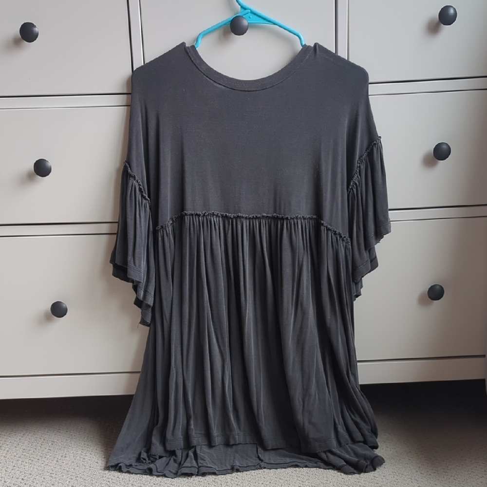 Urban Outfitters Gray Flutter Sleeve Tunic